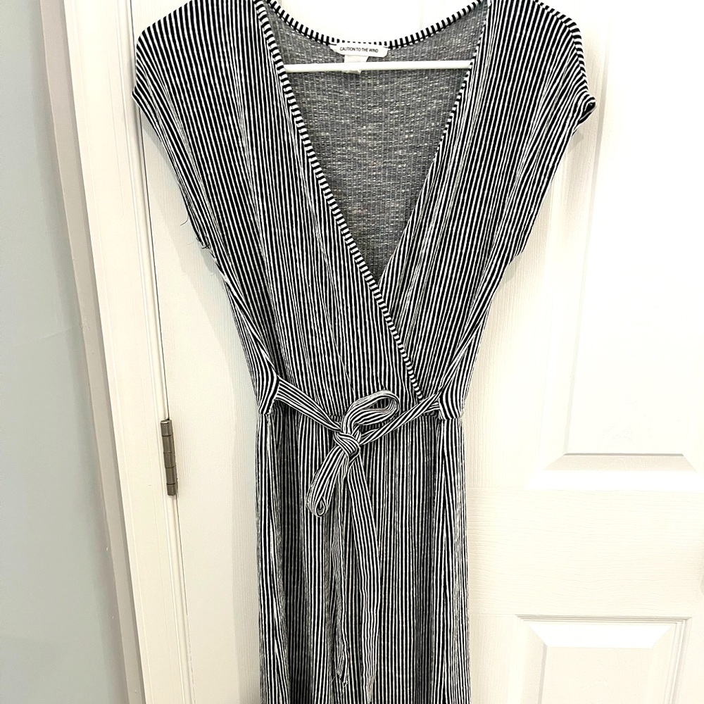 Caution To The Wind Black and White Striped Jumpsuit-SO adorable!